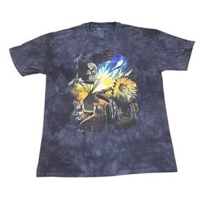 The Mountain Men's T Shirt Size XL Blue Indian Maiden with Eagle‎ & Wolfs